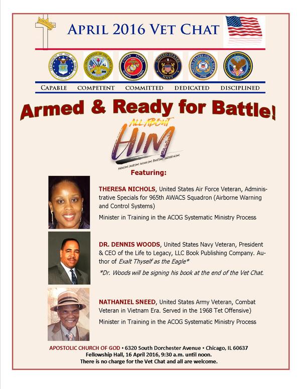 Vet Chat April 2016 @ Apostolic Church of God | Chicago | Illinois | United States
