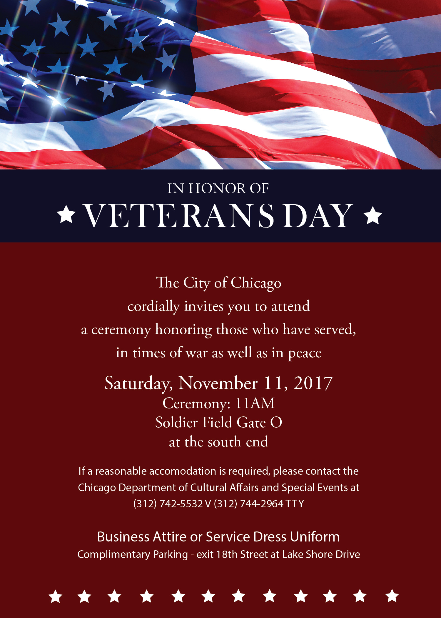 Chicago Veterans Day Ceremony 2017 @ Soilder Field | Chicago | Illinois | United States