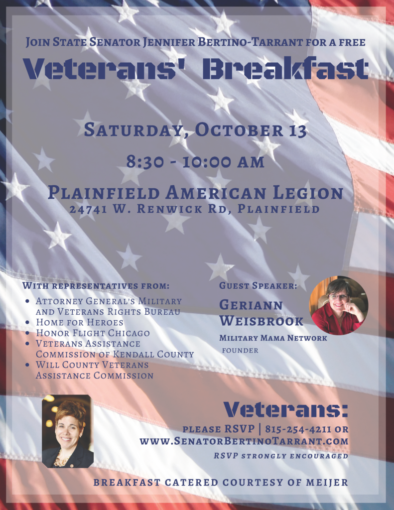 Veterans’ Breakfast hosted by State Senator Jennifer Bertino-Tarrant @ Plainfield American Legion | Plainfield | Illinois | United States