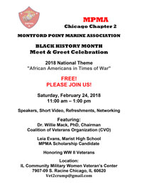 Montford Point Marine Association Black History Month Meet & Greet @ IL Community Military Women Veteran’s Center | Chicago | Illinois | United States